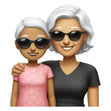 smiling young grandma with sunglasses and granddaughter sticker