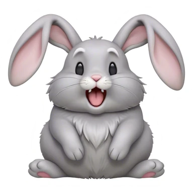 Cinematic Cute Yawning Grey Rabbit Portrait Emoji, Head tilted slightly with a dramatic, wide-open yawn, showcasing a smooth grey fur with a refined finish, floppy ears slightly drooping, round grey eyes barely open in drowsy contentment, Simplified yet irresistibly adorable features, highly detailed, glowing with a soft, cozy glow, high shine, relaxed yet expressive, stylized with a touch of whimsy, bright and endearing, soft glowing outline, capturing the essence of a sleepy yet affectionate bunny, so drowsy it feels like it could stretch out of the screen and curl up for a nap! sticker