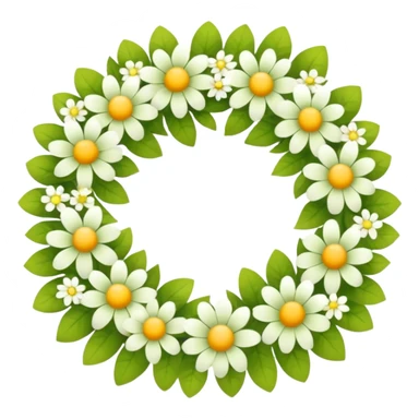 flower wreath with mostly yellow, white and green pastel colors, in a shape of an egg. flowers are original sticker