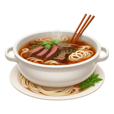Cinematic Realistic Pho Dish Emoji, depicted as a steaming bowl of aromatic beef noodle soup with herbs rendered with lifelike textures and vibrant, warm lighting. sticker