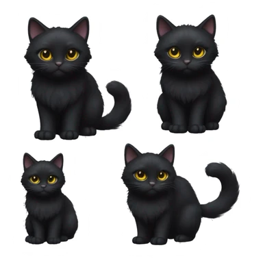 A petite, solid black furred cat. Light yellow eyes. Black pointed tufts of long fur at only the very tip-top points of its ears like a lynx. Fully body black and no other color markings. Facing forward and standing with ears slightly tilted. sticker