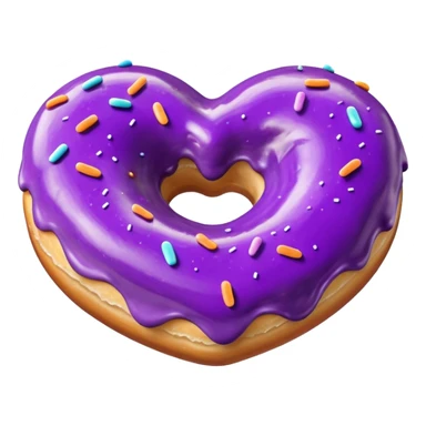 Realistic isolated heart shaped donut with purple color. sticker