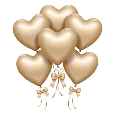 pearl-colored bow and 6 beige  aesthetic heart-shaped balloons sticker