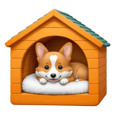 realistic corgi sleeping in a dog house, emoji style sticker