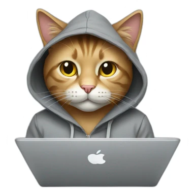 cat with hoodie and a macbook sticker