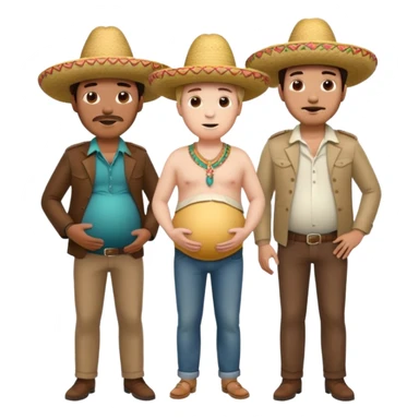 two men standing besides each other. 1 man is white and not pregnant, and the other man is mexican wearing a sombrero and pregnant, holding his belly.  sticker