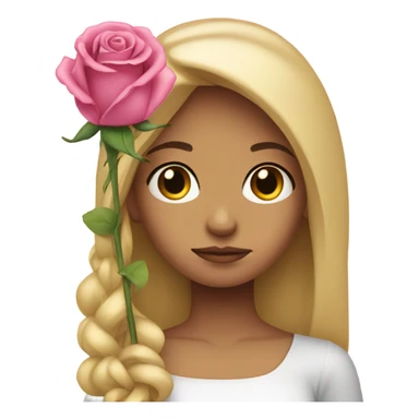 Sad looking blonde girl holding a pink rose sticker