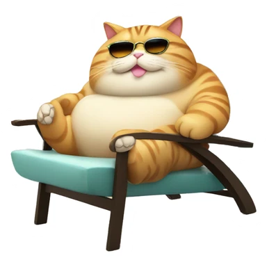 Fat cat sun bathing on a lounge chair with a drink in hand sticker