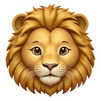 A 3D cartoon lion face close-up with fine whiskers and golden fur detail, soft natural light, strong majestic look, Memoji-style realism. sticker