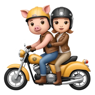 pig couple riding a motorbike together sticker