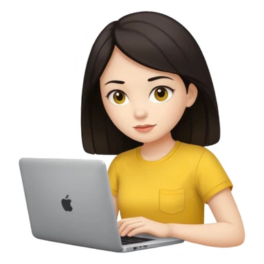 girl on a laptop, dark hair white skin and yellow shirt sticker