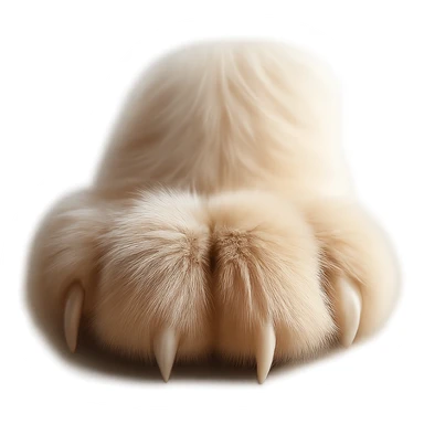 Remove the background from the image, keep the fluffy cat paw with realistic texture, soft lighting, and gentle shadows. The image should have no background, focusing on the paw only in a realistic style. sticker