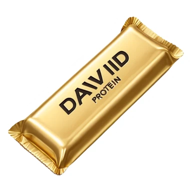 protein bar gold wrapper that says David on it in black font  sticker