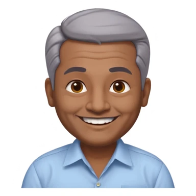 50 yr old indian man, dark skin, grey hair, big smile, white teeth, chubby, no moustache, clean shaven, young style hair, hair brushed back, 5 oclock shadow, bindy, dress shirt, forehead dot, chubby sticker