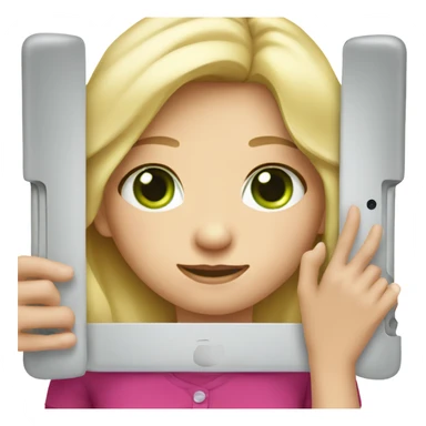Apple ipad in girls (blond green eyes) hands  sticker