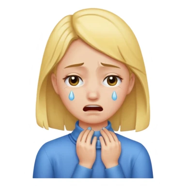 A girl holding her neck hard while crying  sticker