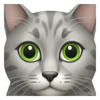 the face of a gray cat with a white spot on its chest and green eyes sticker