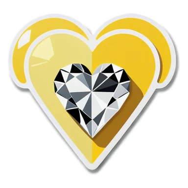 Half white half yellow heart with diamond ring inside sticker