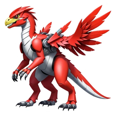 Furry feather-mane Cool Edgy Futuristic shiny colorful Digimon-Fakemon-Guilmon-Velociraptor-Mecha full body   sticker