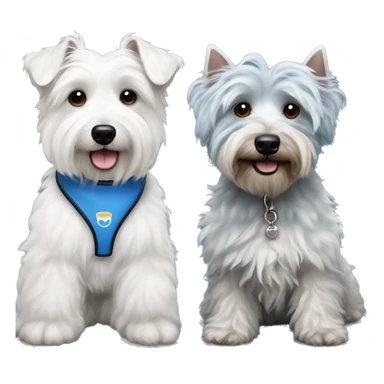 2 Dogs Side by side - one is a West Highland White Terrier and the other is a Blue Merle Miniature Poodle Mix sticker