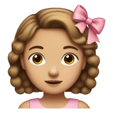 A girl with a oval face cute eyes round nose white brunette with bow in a pink dress sticker