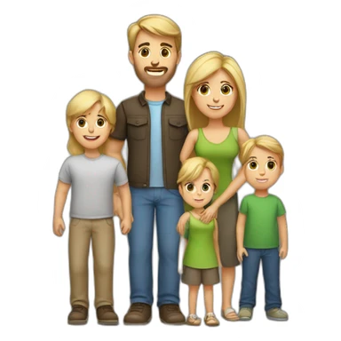 family of 2 parents 3 kids of two boys and one girl. mom and one son are blonde. everyone else has brown hair sticker