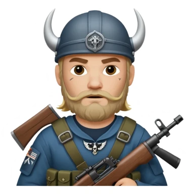 Viking in seal team 6 outfit with a military rifle sticker