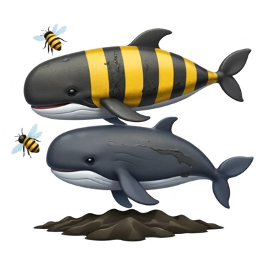 A whale cover with mud and a two bees use sword fighting sticker