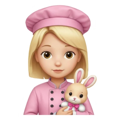 girl kid italian chef, blonde,  pink uniform, holding plush rabbit sticker