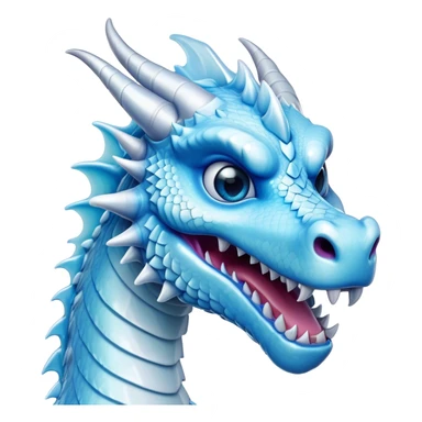 Cinematic Comical Beautiful Ice Dragon Portrait Emoji, Head tilted dramatically with an exaggeratedly amused expression, featuring a striking, glossy icy body with bold, crystalline textures and wide, expressive eyes that shimmer with playful frost, rendered with vibrant, lifelike detail and dynamic, natural shadows, high shine, dramatic yet whimsical, styled with an air of cheeky arctic mischief, soft glowing outline, capturing the essence of a spirited and over‐the‐top ice marvel that looks ready to burst into a flurry of frosty fun! sticker