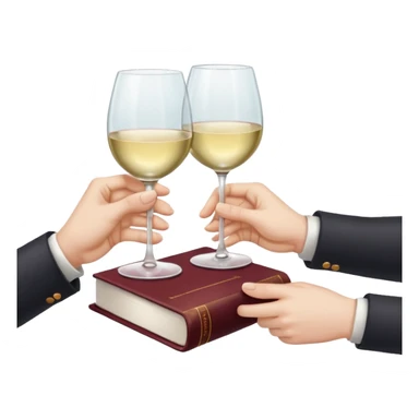 Hands holding wine glass and a book sticker