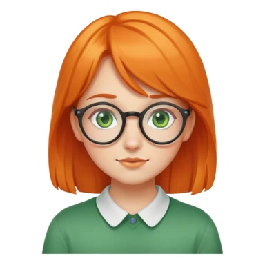 orange-haired shy nerd girl with round glasses and green eyes sticker