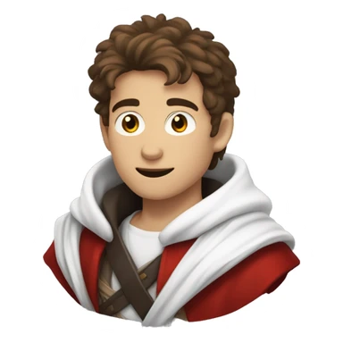 A young swordsman with messy brown hair wearing a red jacket/cloak with white fur overtop a white t-shirt, as well as a black scarf wrapped around his neck sticker