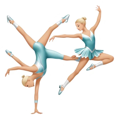 Icon for Sports Dance: a white couple in competitive attire performing a synchronized dance with acrobatic moves, dance shoes, a rhythmic floor, and a competition backdrop. The icon should capture athleticism, technique, and acrobatic precision. Transparent background. sticker