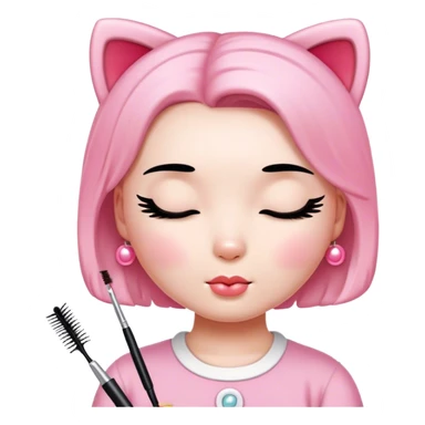 ￼ hello Kitty, with her eyes closed getting her eyelashes done with a spoolie  sticker