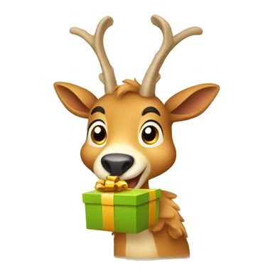 happy chamois holding gift sticker