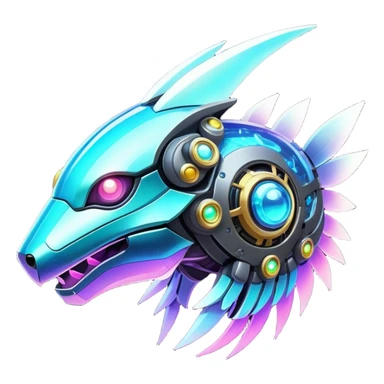  Epic legendary rare glowing mechanical Shiny sparkly transparent bioluminescent luminescent vibrant bright pastel dark exotic iridescent colorful gradients futuristic modern metallic glossy glittery fantasy-cyber-Protogen-Fakémon-Pokémon-Vernid-creature sticker