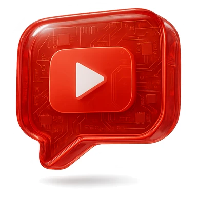 red speech bubble with inside a big red YouTube white play button, very glossy circuit style, white sticker