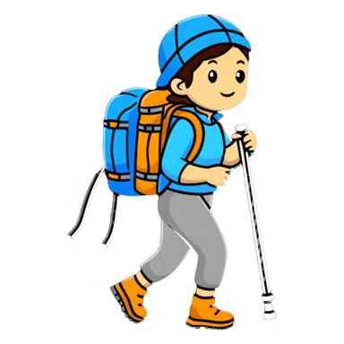 female mountain climber with backpack and hiking poles sticker