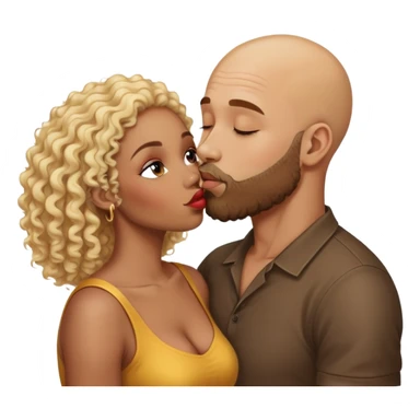 bald head man with beard kissing African woman with curly blonde hair sticker