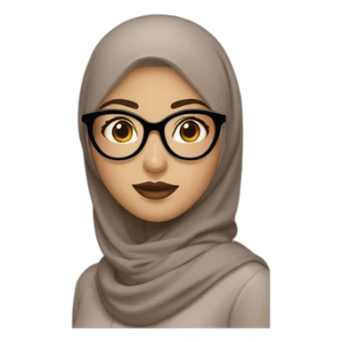 Hijabi girl with glasses fair skin and almond wyes dark iris and puly lips with tiny nose sticker