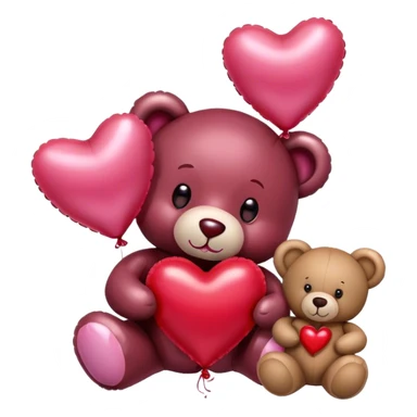 maroon love letter, three metallic pink heart-shaped balloons and red kisses and love teddy bear sticker