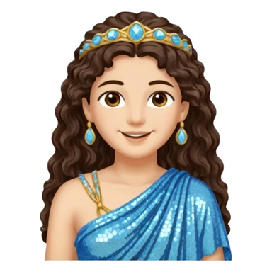 Minerva, Goddess of Wisdom from Roman Deities with long dark brown wavy hair, light blue sequin toga sticker
