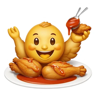 Yellow emoji eating chicken wings sticker