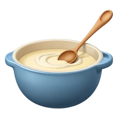 a cream ceramic mixing bowl with a wooden spoon stirring sticker
