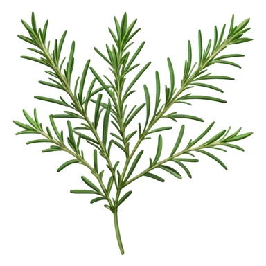 Cinematic Realistic Rosemary Emoji, Fragrant and fresh, with slender green stems covered in needle-like leaves, which release a distinctive herbal scent. The plant seems to exude energy, with soft sprigs of leaves stretching upwards. Soft glowing outline, capturing the essence of earthy healing and aromatic delight in a sprig of rosemary! sticker