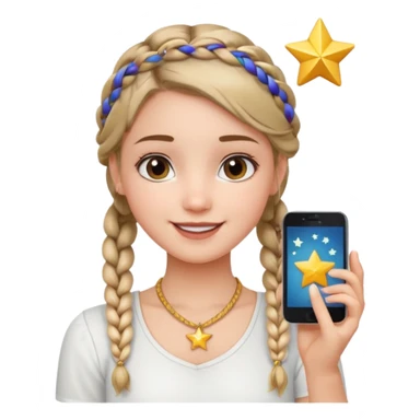 a girl wearing cute white top with a braid outing in the camera as a selfie and a star necklace in the neck  sticker