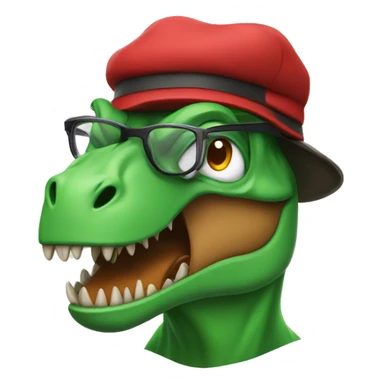 Angry Green Trex wearing red beret and eyeglasses  sticker