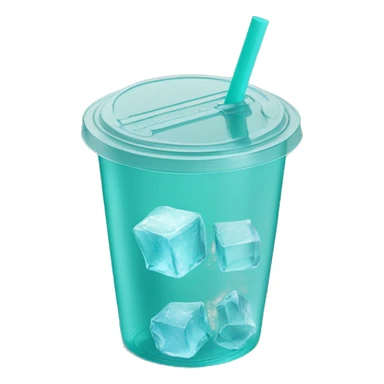 Realistic plastic cup and lid with Transluscent teal and large ice cubes inside and one straw through the top of the lid. sticker