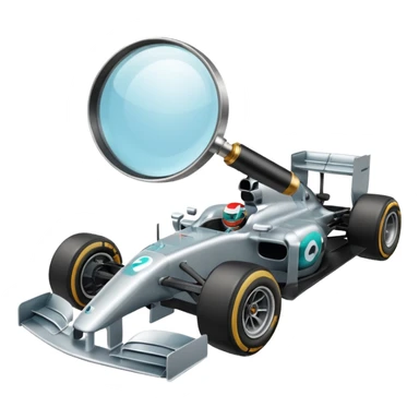 emoji de análise de Fórmula 1 com uma lupa sobre um carro de F1 sticker